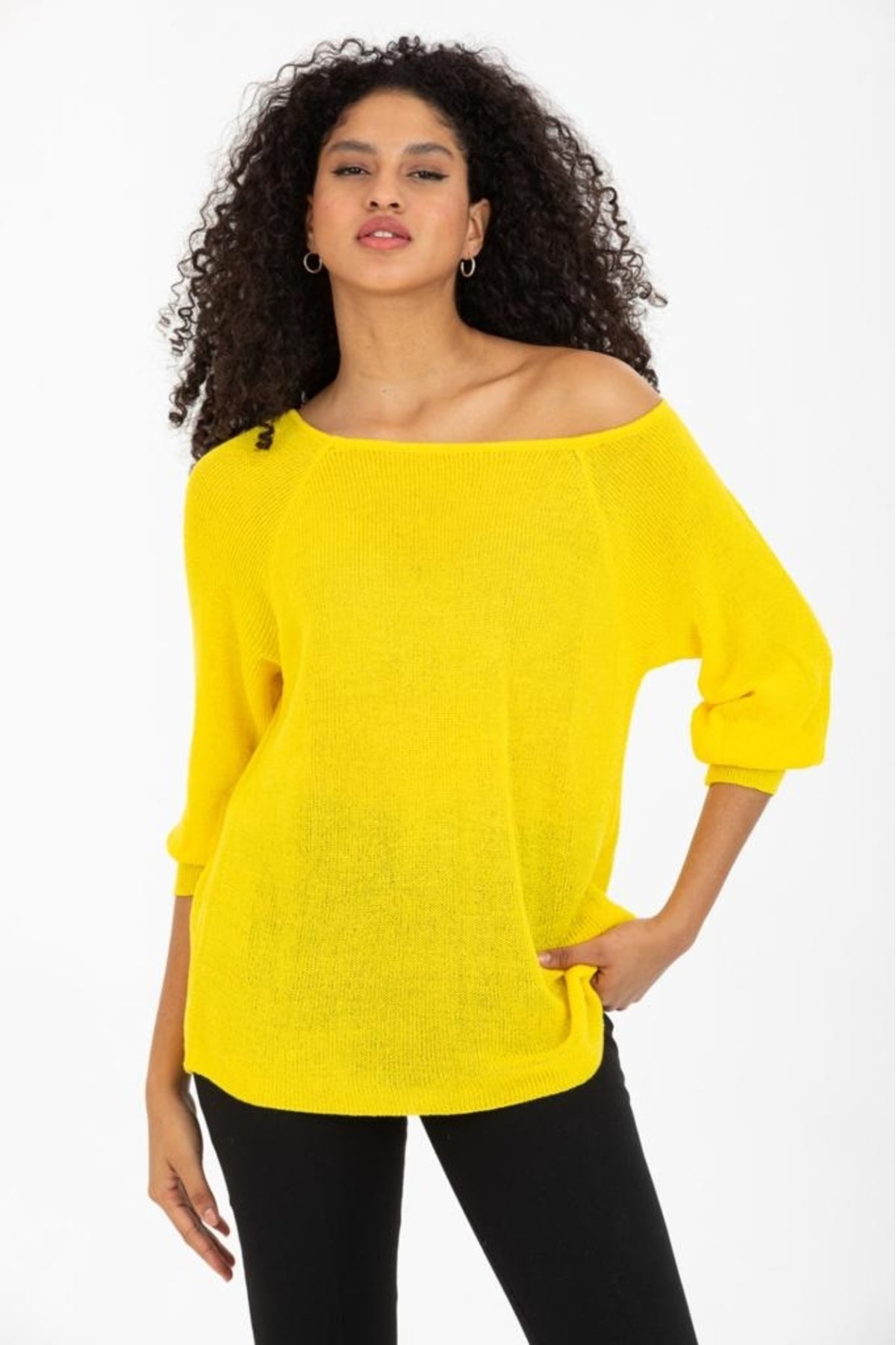 Kadın Giyim Bluz Triko Kazak Düşük Omuz Merserize Rahat Kalıp Örme Triko 3322