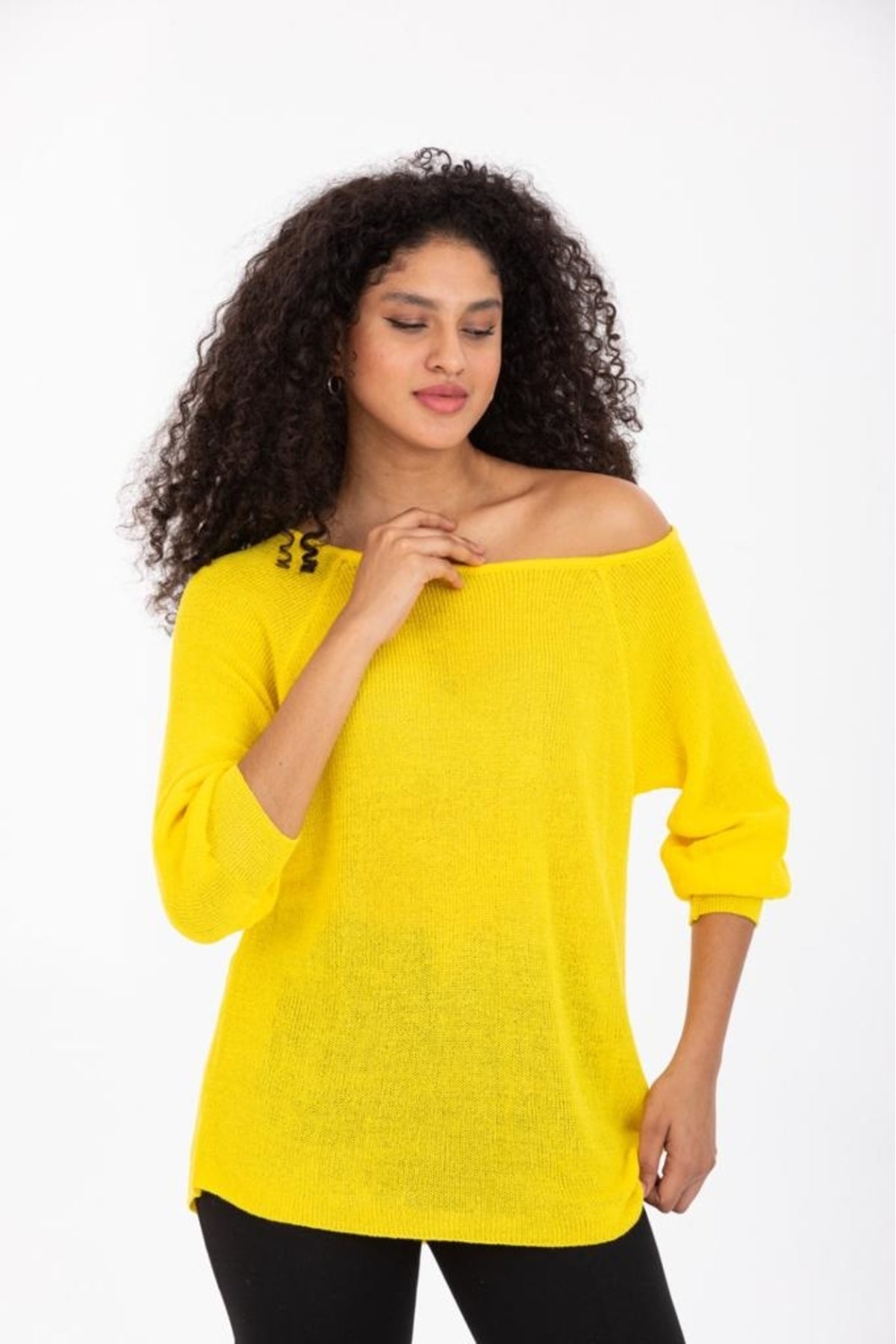 Kadın Giyim Bluz Triko Kazak Düşük Omuz Merserize Rahat Kalıp Örme Triko 3322