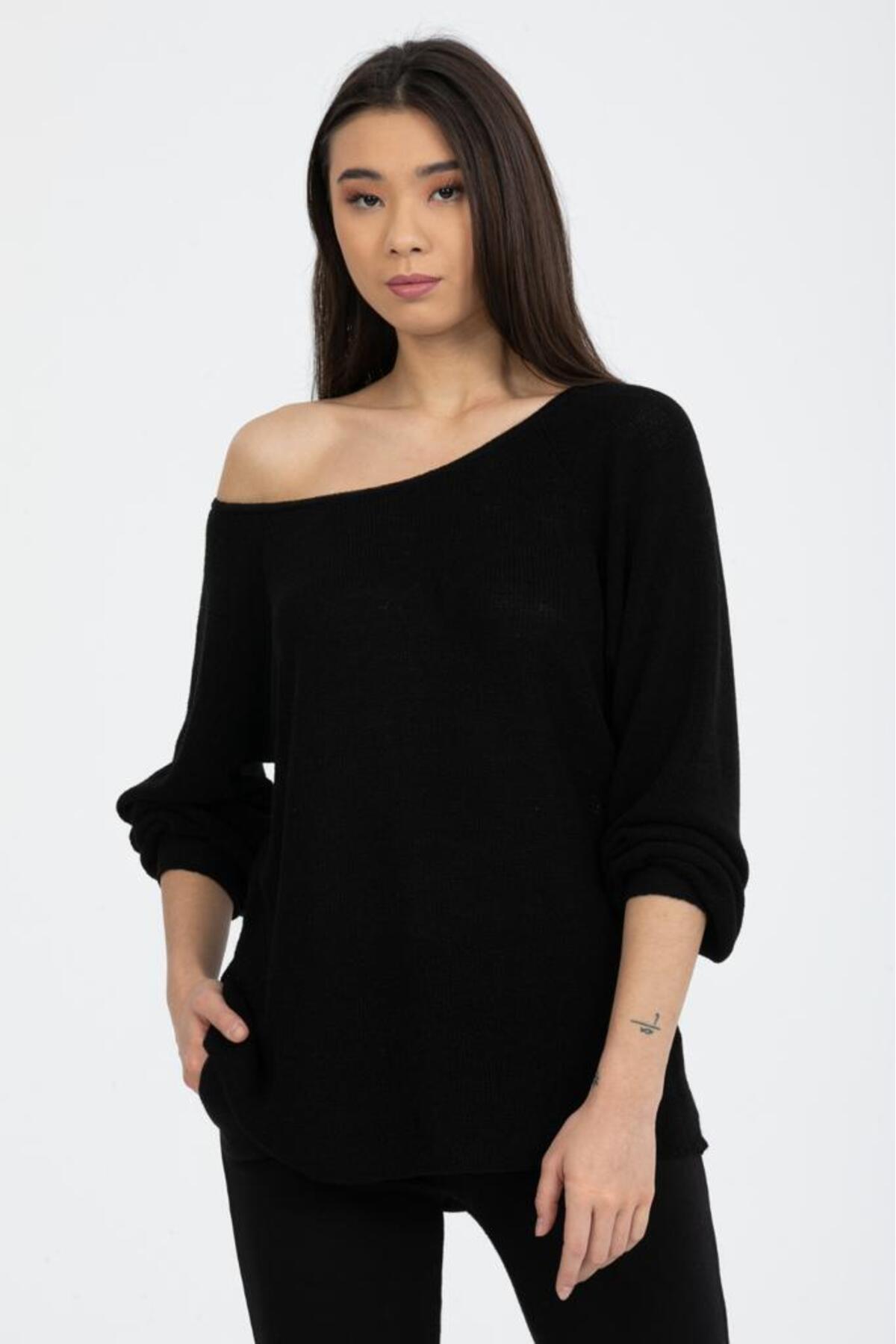 Kadın Giyim Bluz Triko Kazak Düşük Omuz Merserize Rahat Kalıp Örme Triko 3322