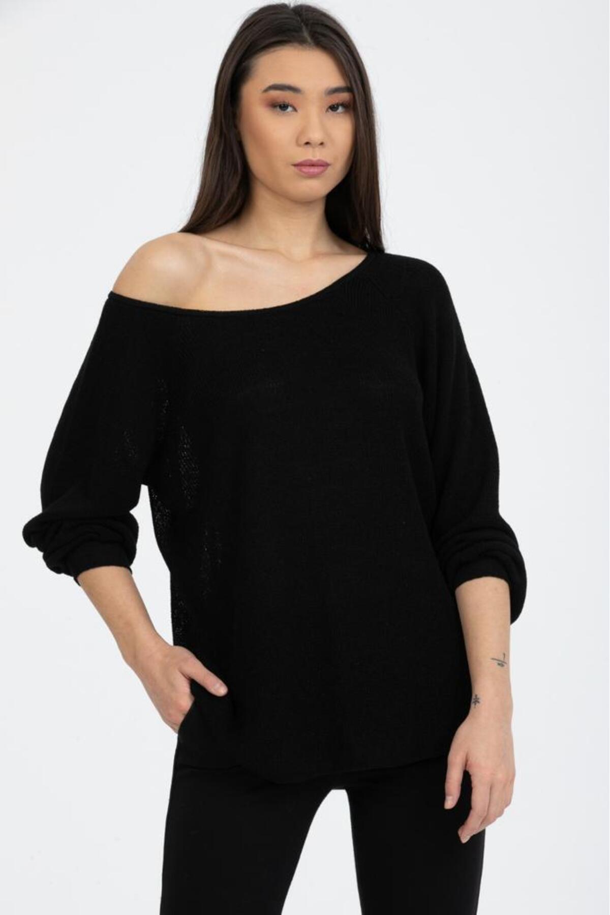 Kadın Giyim Bluz Triko Kazak Düşük Omuz Merserize Rahat Kalıp Örme Triko 3322