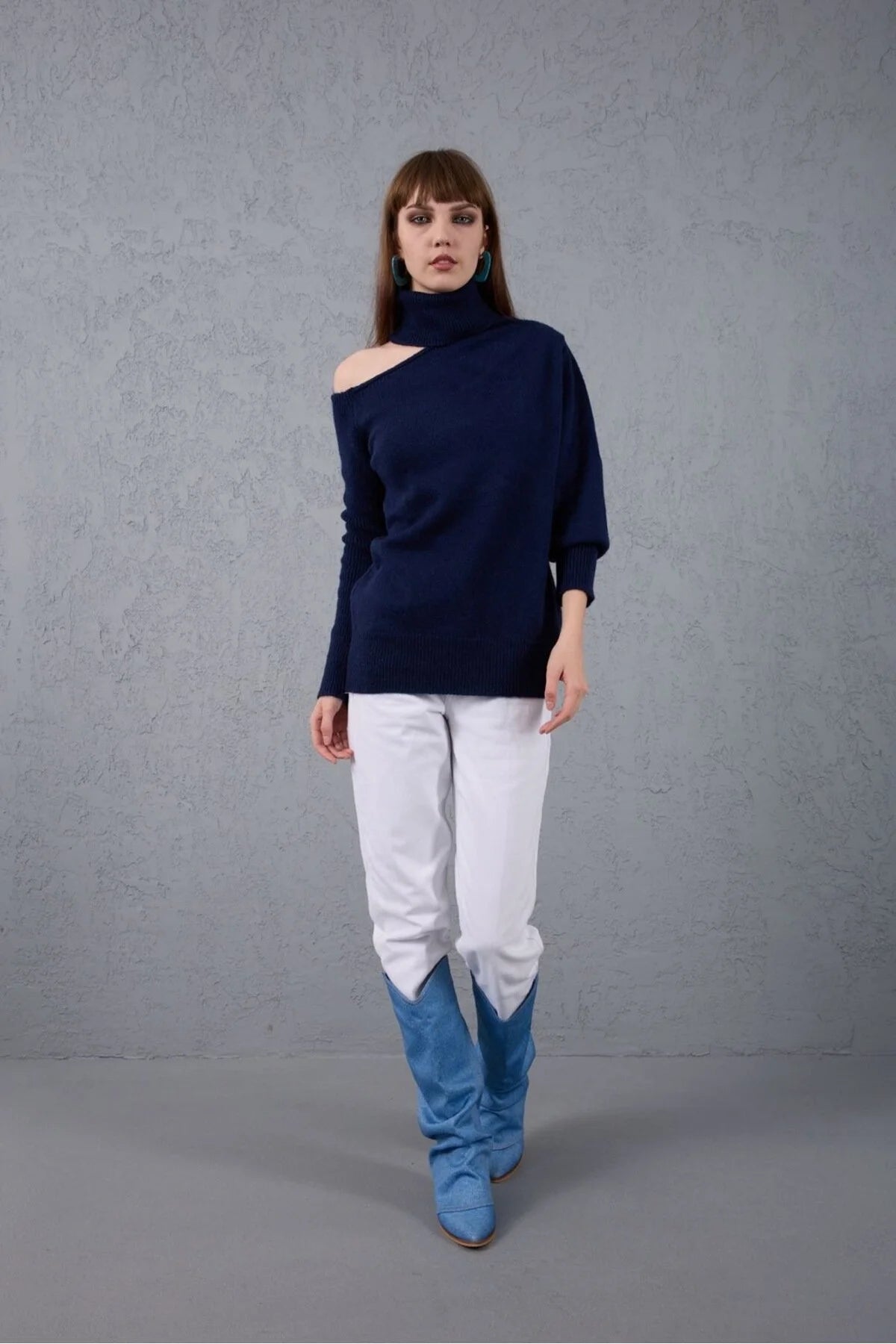 Kadın Triko Kazak Yumoş Omzu Açık Trend Yeni Yıl Kayak Rahat Kesim 6512