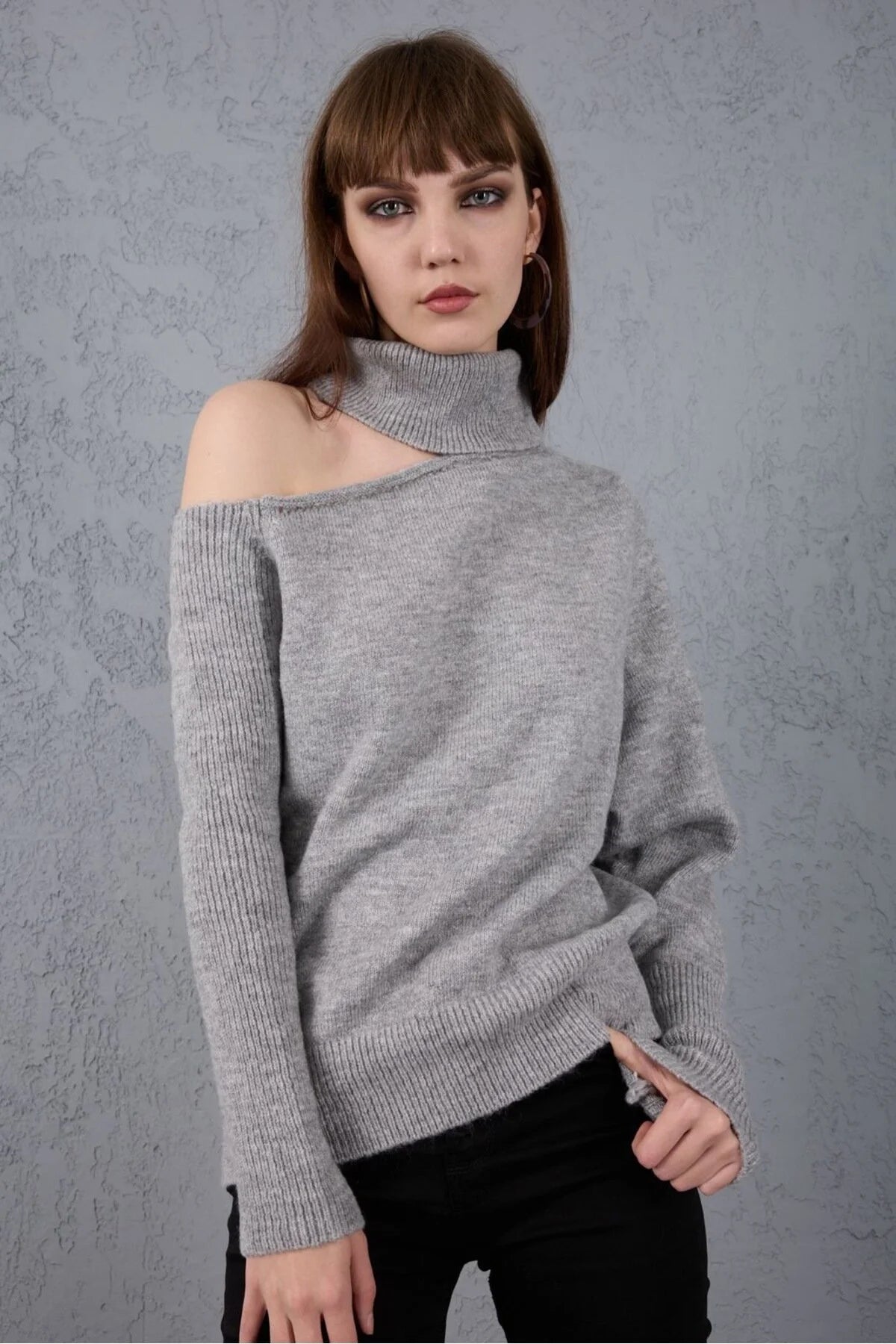 Kadın Triko Kazak Yumoş Omzu Açık Trend Yeni Yıl Kayak Rahat Kesim 6512