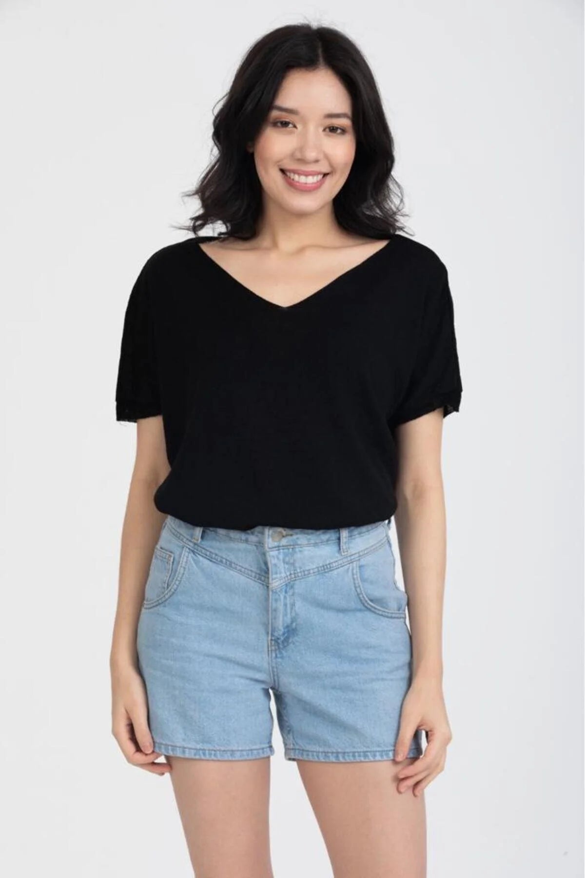 Kadın Triko Kazak Merserize V Yaka Basic Yumuşak Dokulu Rahat Kesim Ofis Stili 3347