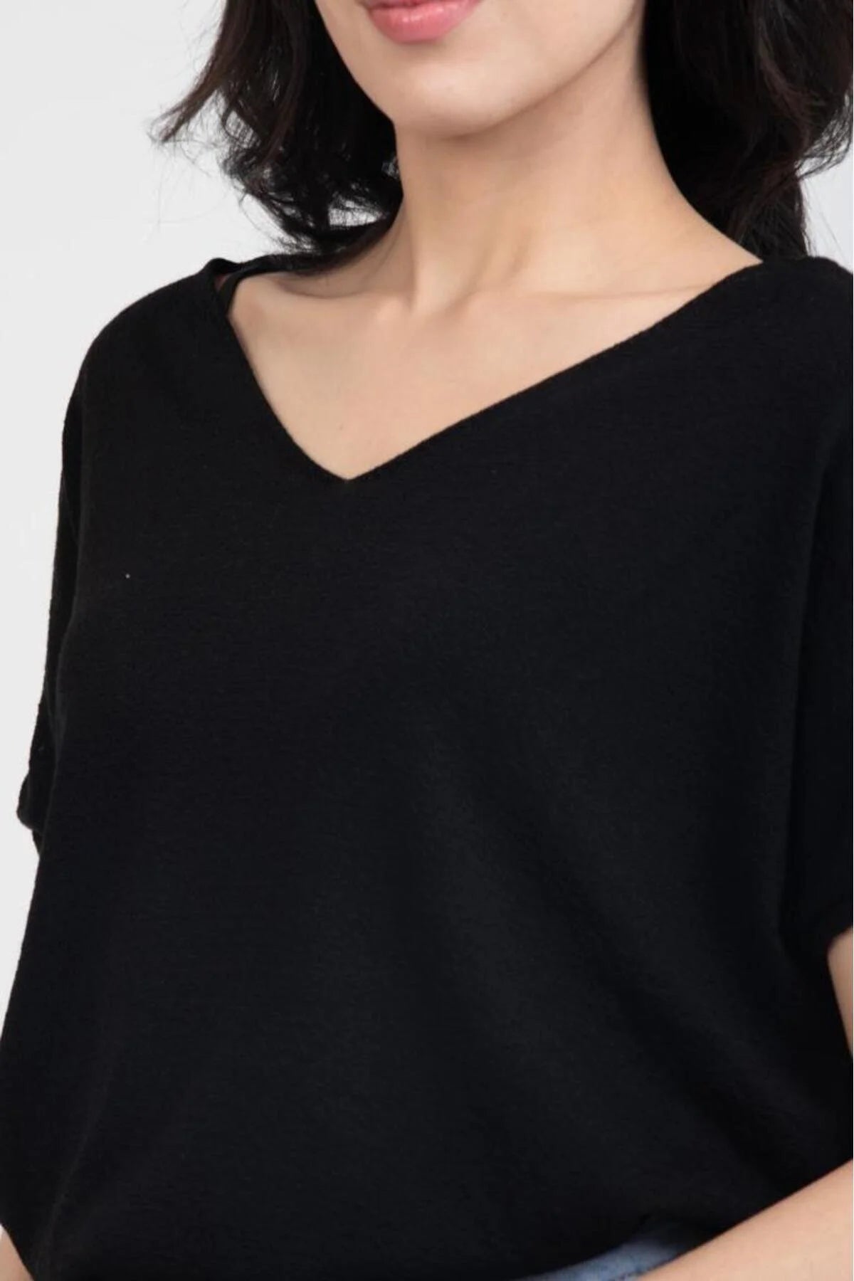Kadın Triko Kazak Merserize V Yaka Basic Yumuşak Dokulu Rahat Kesim Ofis Stili 3347