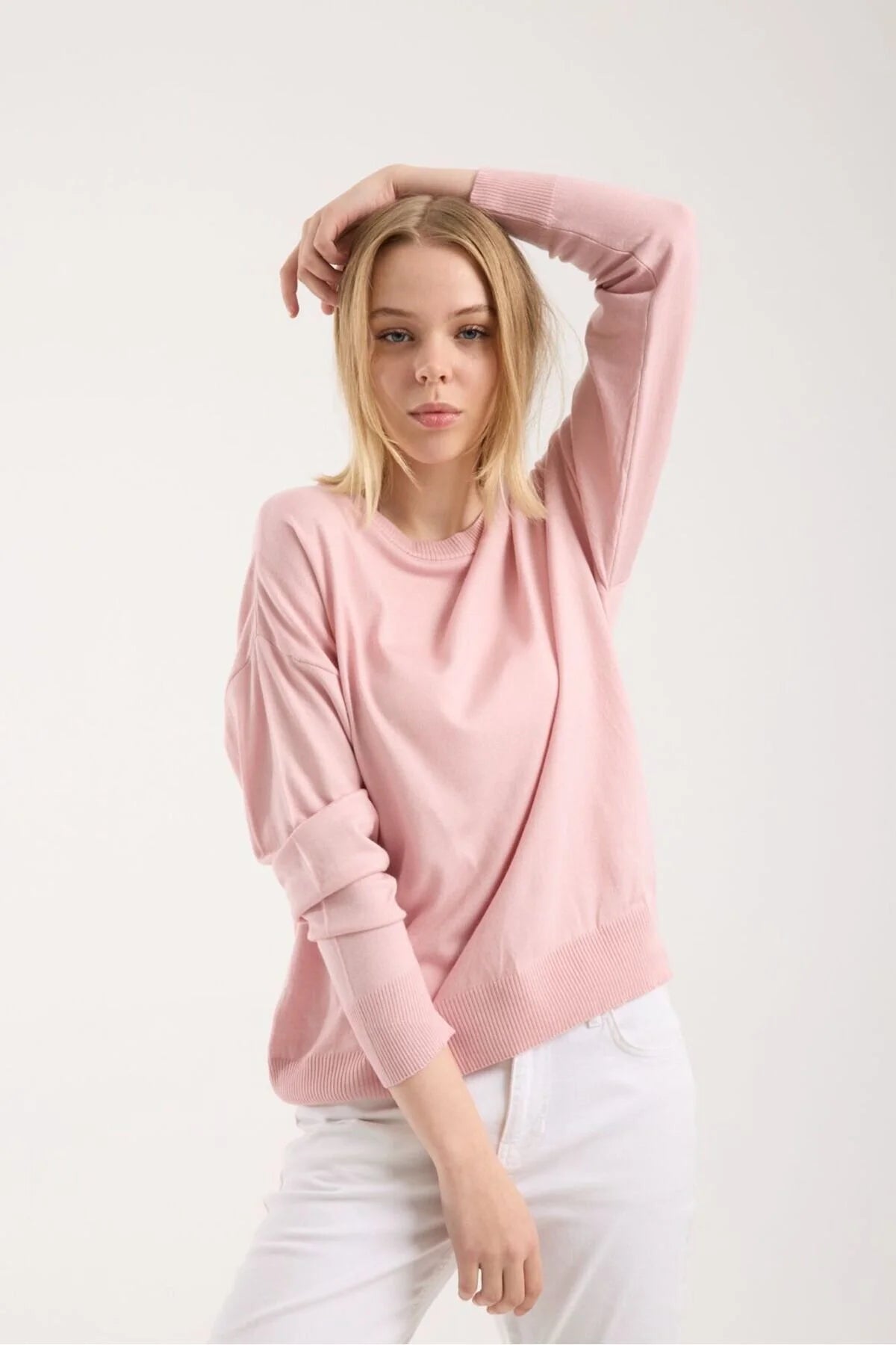 Kadın triko kazak yumuşak doku bisiklet yaka basic 3519