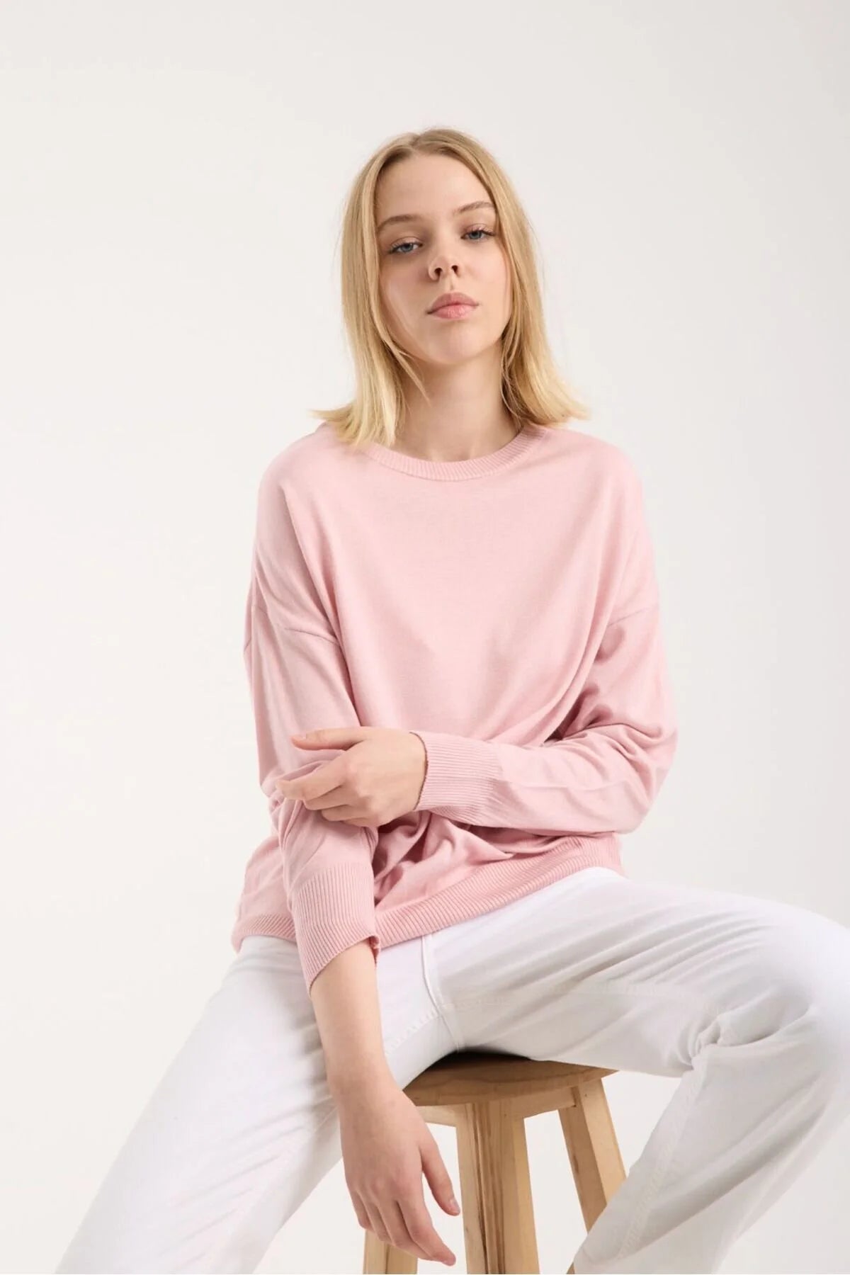 Kadın triko kazak yumuşak doku bisiklet yaka basic 3519