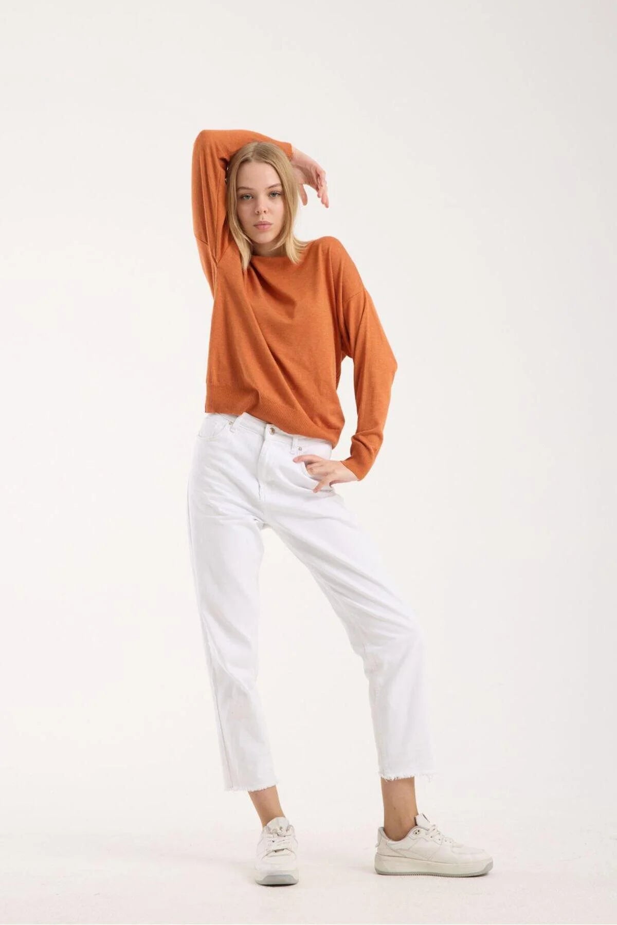 Kadın triko kazak yumuşak doku bisiklet yaka basic 3519