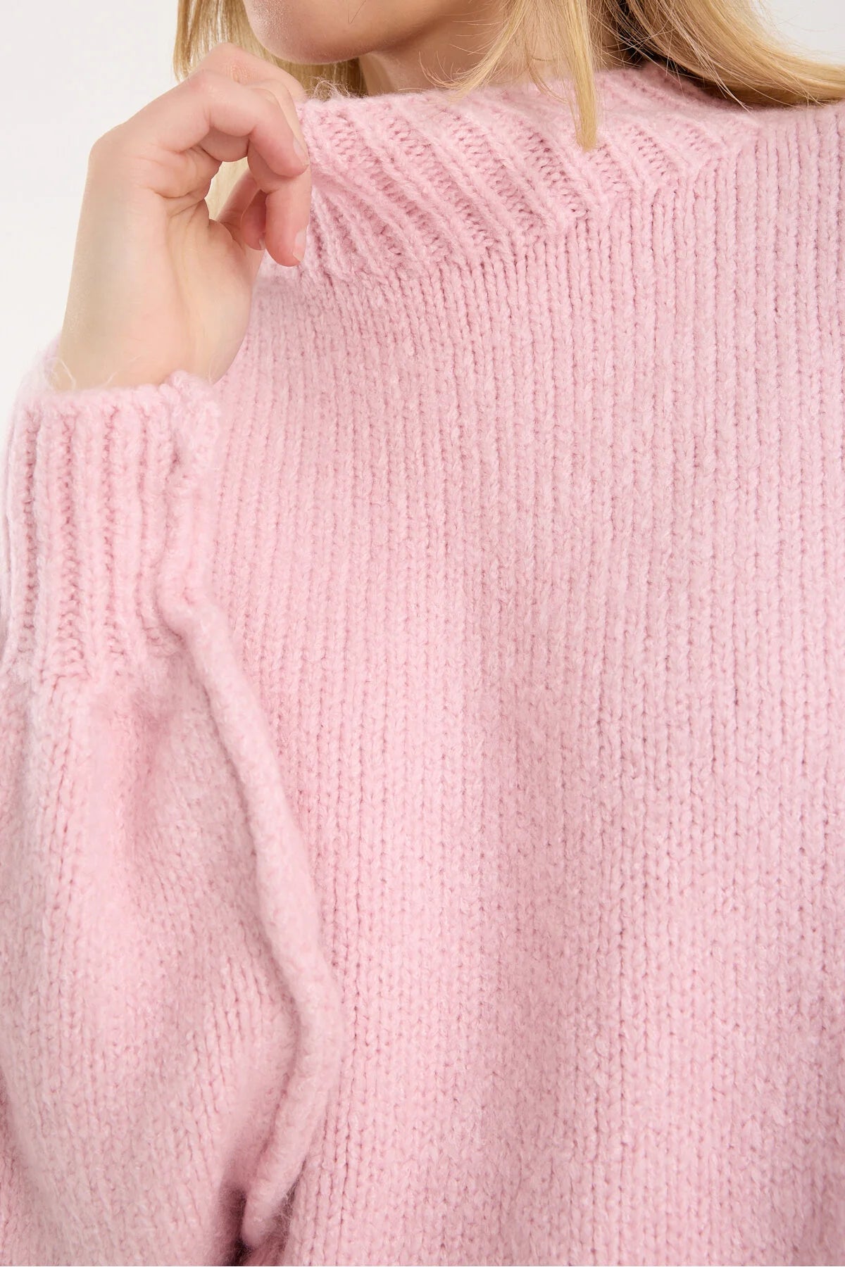 Yumoş ip ters dikiş oversize kadın kazak dik yaka 6513