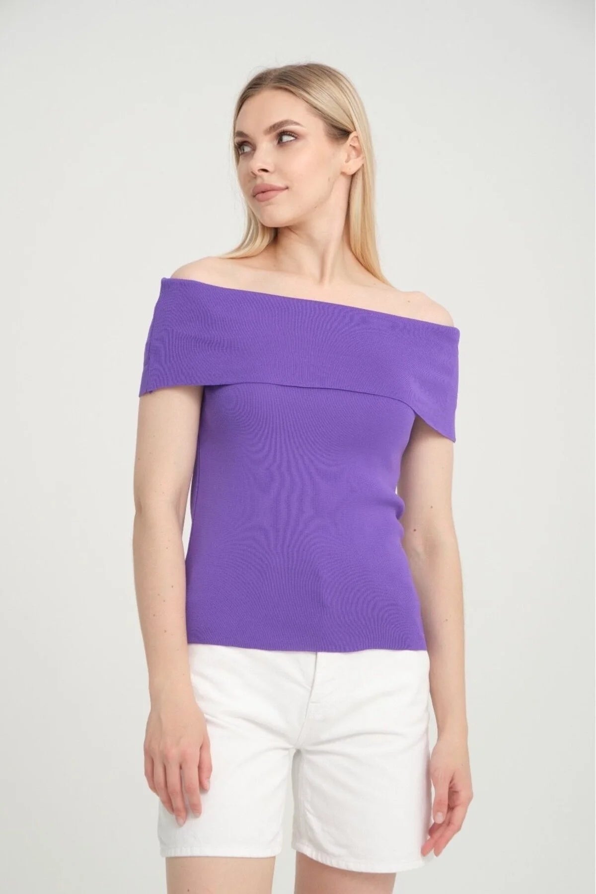 Kadın Giyim Bluz Madonna Yaka Omuzları Açık Kısakol Likralı Yazlık Bluz 3435