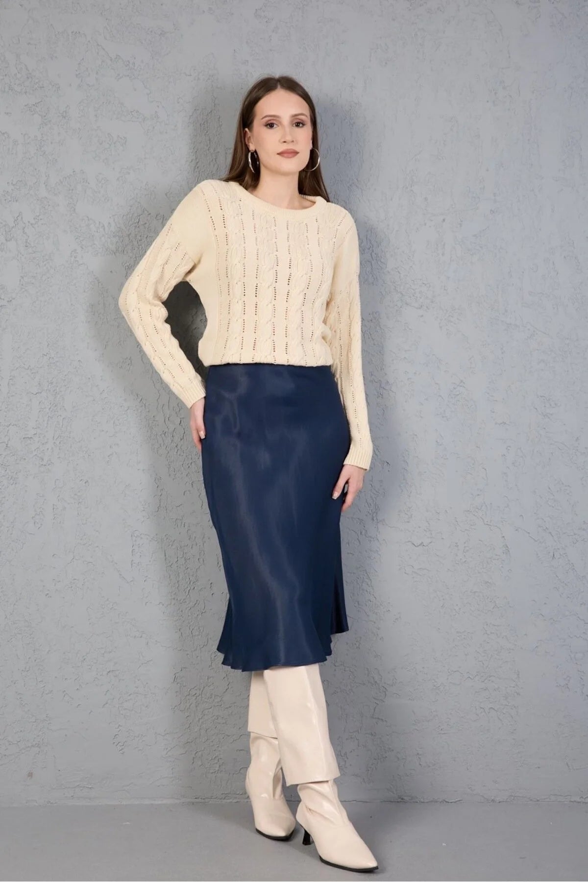 Kadın Triko Kazak Pamuk Basic Trend Spor Ofis Şıklığı 3530