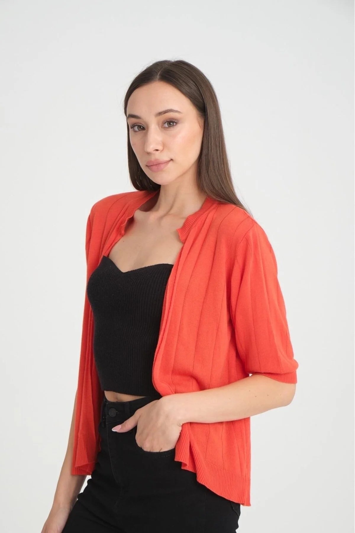 kadın triko hırka kısa kollu basic viskon tasarım trend moda 3426