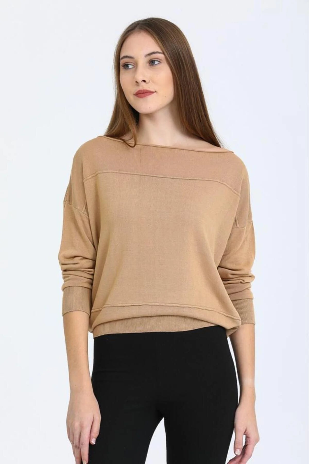 Kadın triko kazak Düşük Omuz İnce Viskon Triko Örme Kazak 8540