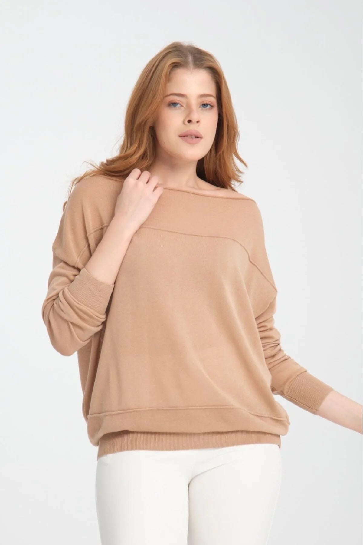 Kadın triko kazak Düşük Omuz İnce Viskon Triko Örme Kazak 8540