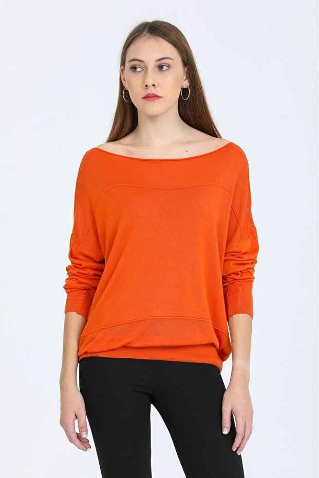 Kadın triko kazak Düşük Omuz İnce Viskon Triko Örme Kazak 8540