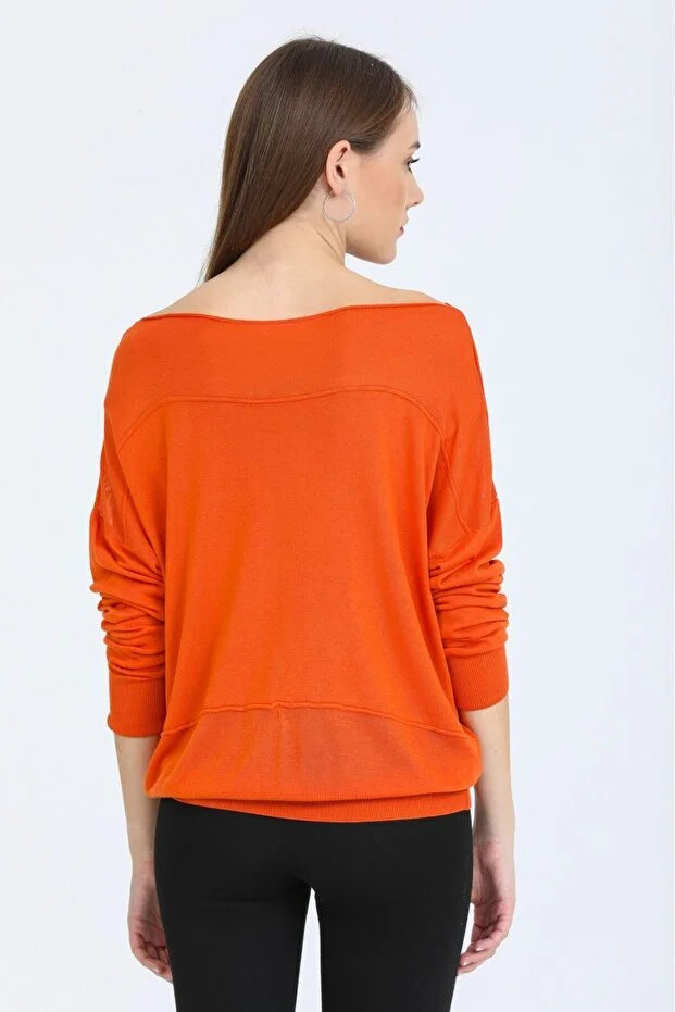 Kadın triko kazak Düşük Omuz İnce Viskon Triko Örme Kazak 8540