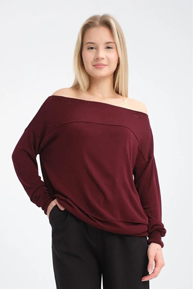 Kadın triko kazak Düşük Omuz İnce Viskon Triko Örme Kazak 8540