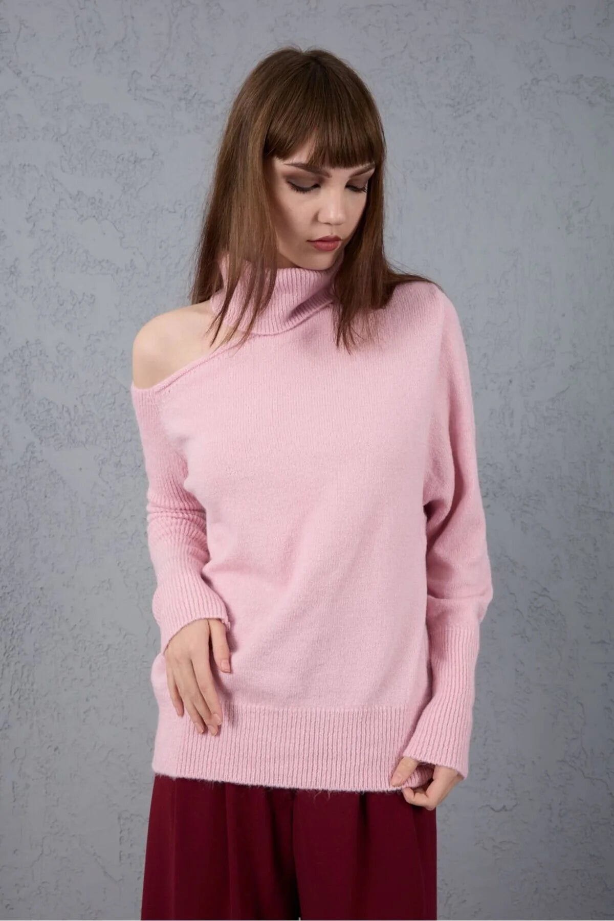 Kadın Triko Kazak Yumoş Omzu Açık Trend Yeni Yıl Kayak Rahat Kesim 6512