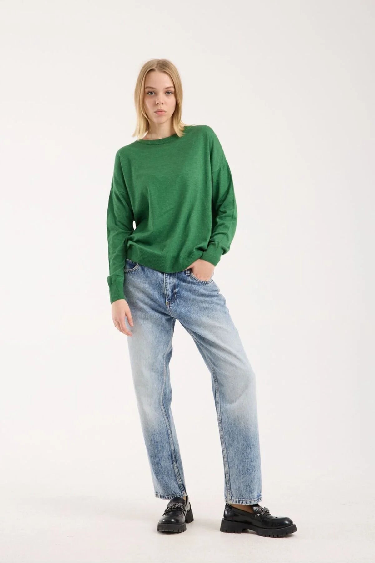 Kadın triko kazak yumuşak doku bisiklet yaka basic 3519