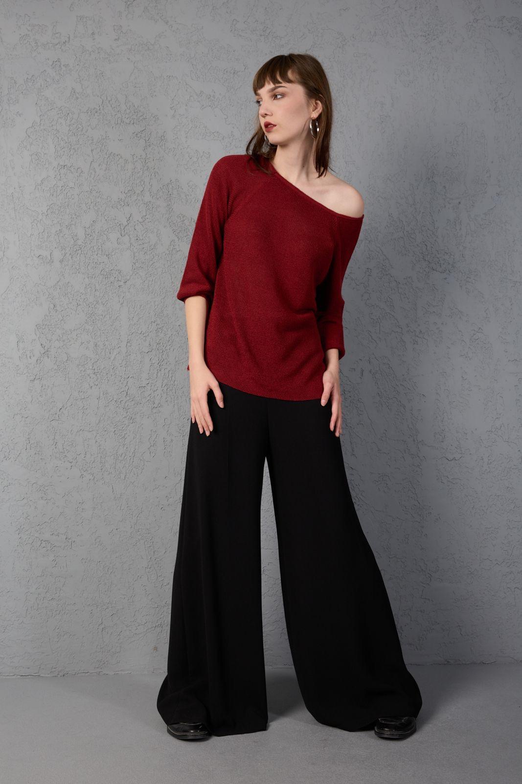 Kadın Giyim Bluz Triko Kazak Düşük Omuz Merserize Rahat Kalıp Örme Triko 3322