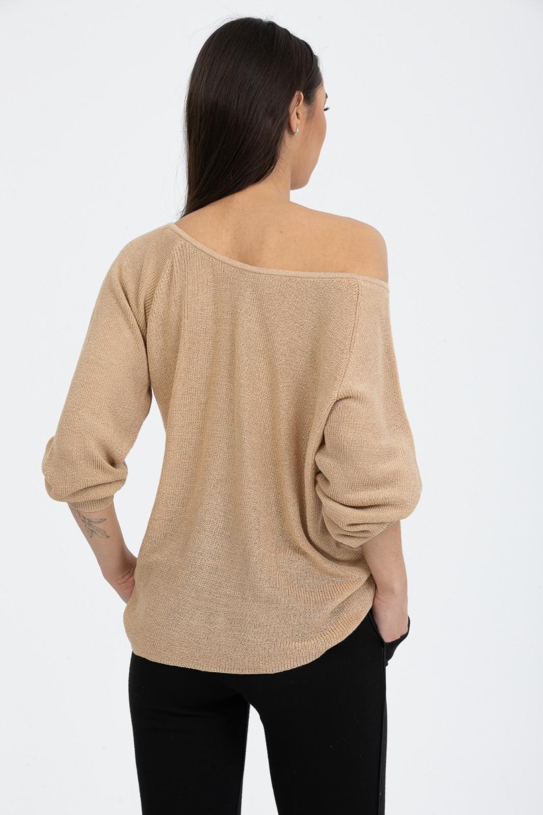 Kadın Giyim Bluz Triko Kazak Düşük Omuz Merserize Rahat Kalıp Örme Triko 3322