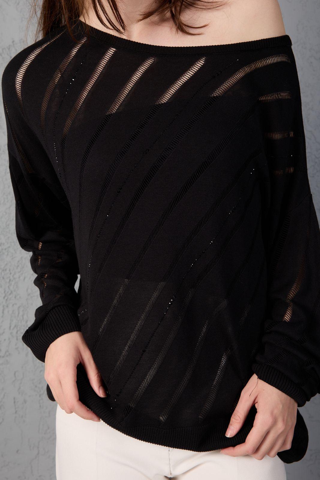 Kadın triko kazak yumuşak doku viskon ip geniş yaka 3514