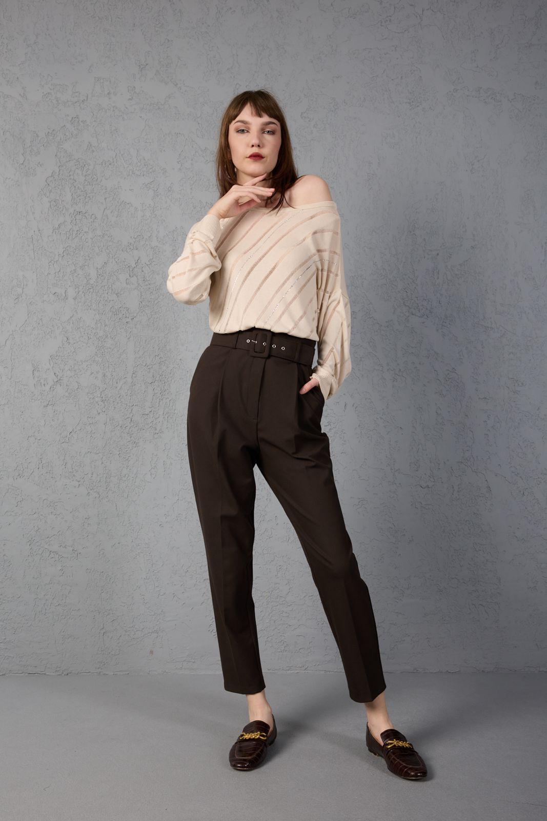 Kadın triko kazak yumuşak doku viskon ip geniş yaka 3514