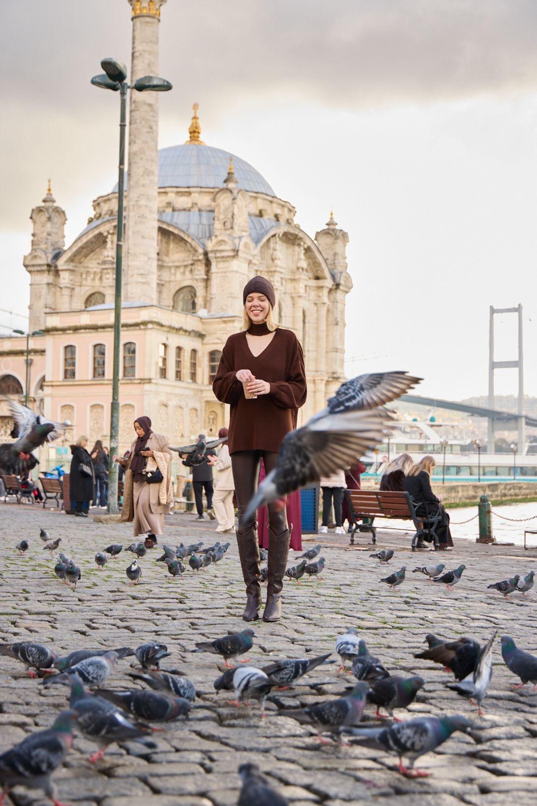 Kadın ön yaka V dik yaka salaş balon kol örme triko kazak 3552