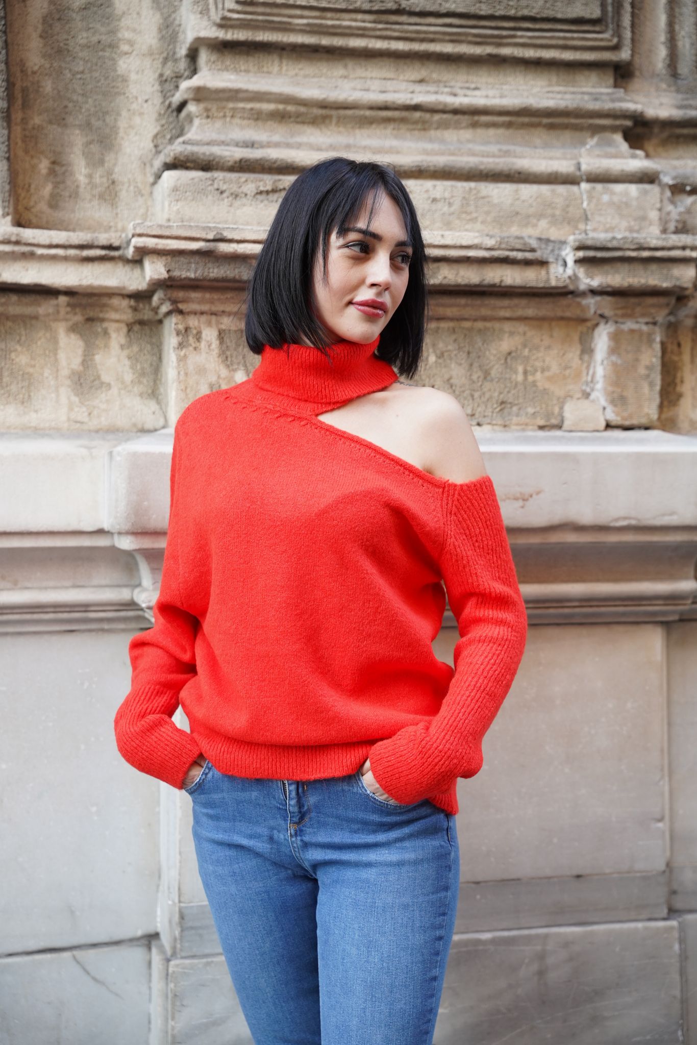 Kadın Triko Kazak Yumoş Omzu Açık Trend Yeni Yıl Kayak Rahat Kesim 6512