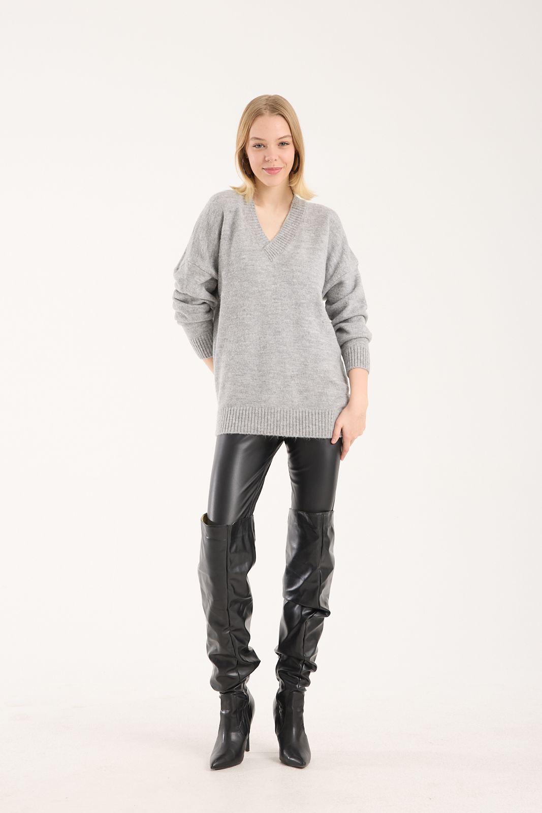 Yumoş ip oversize kadın kazak geniş yaka 6515