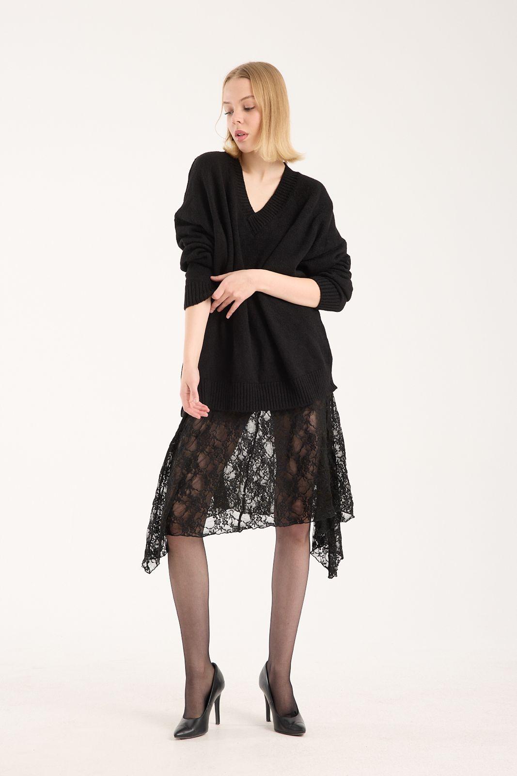 Yumoş ip oversize kadın kazak geniş yaka 6515