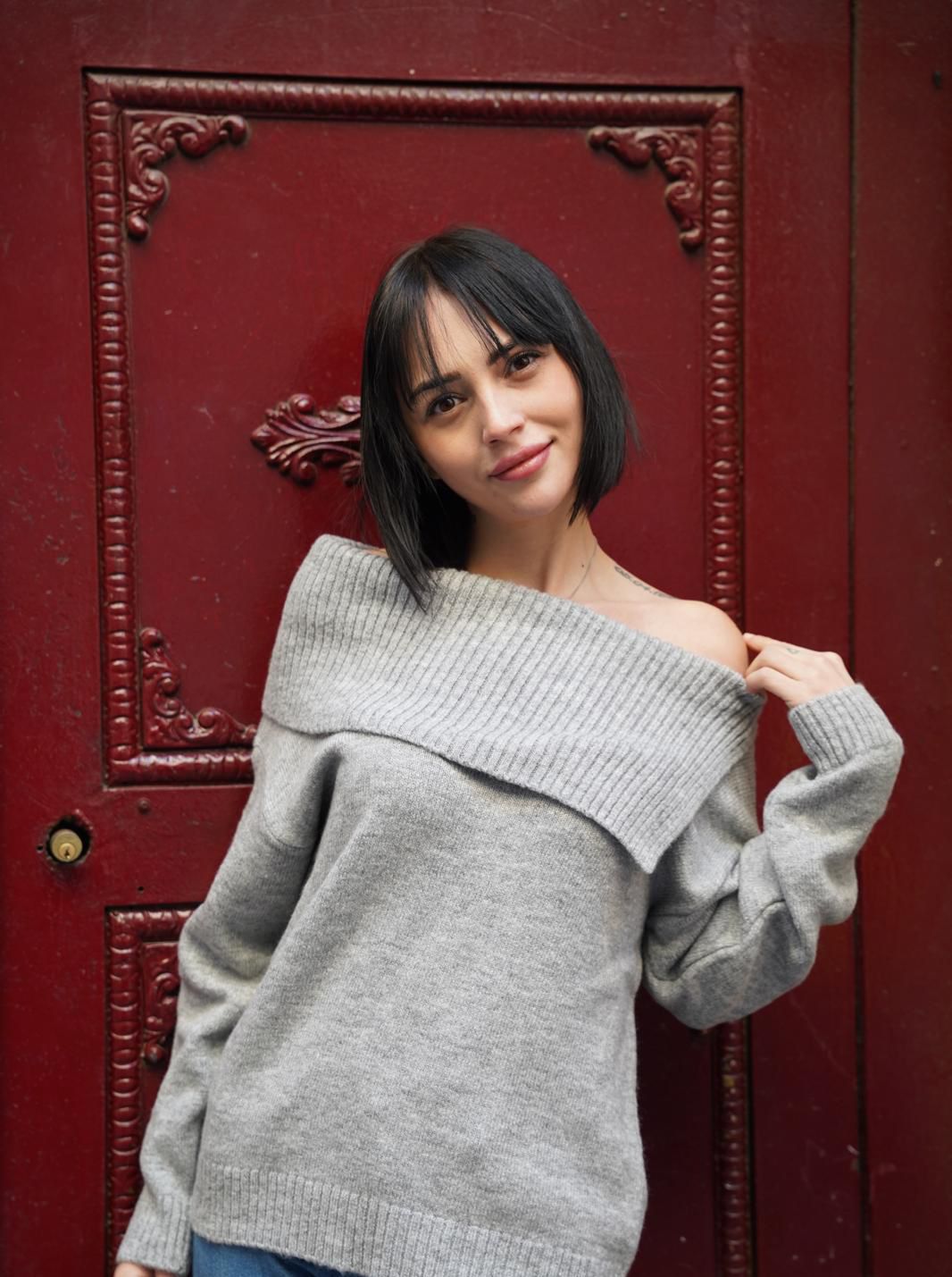 kadın yumoş kalın yumuşak omzu açık kazak 6518