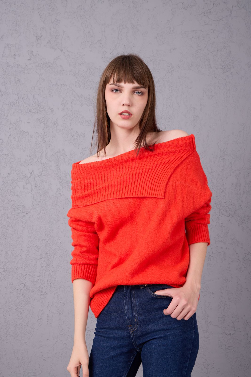 kadın yumoş kalın yumuşak omzu açık kazak 6518