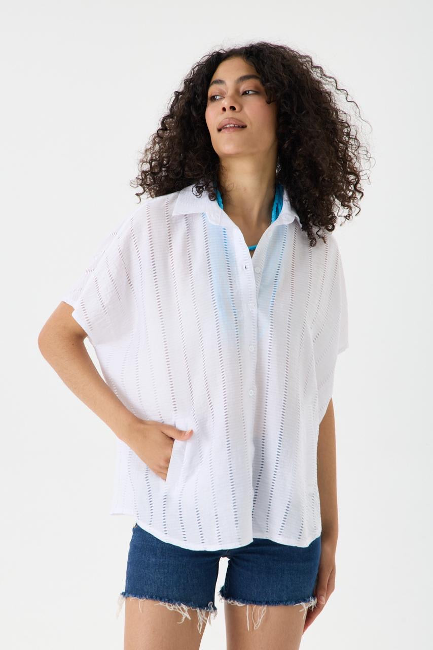 Kadın Rahat Kalıp Cepli Yazlık Oversize Brode Gömlek 5732